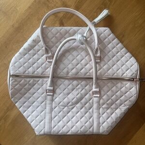 NEW‎ Ms. Lovely Quilted Dusty Pink Leather Weekender Duffel Bag  22" Rose Gold